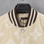 Louis Vuitton jacket collar, cream monogram knit with striped band and snap button