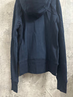 Dark navy zip-up hoodie back view with hood and long sleeves