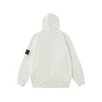 Stone Island hooded jacket back view in white with sleeve logo patch