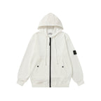 Stone Island hooded jacket in white with black full-zip and front pockets
