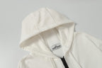 White hooded jacket hood lining with Stone Island logo patch at neckline