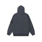 Stone Island hooded zip jacket, dark navy, rear view with hood