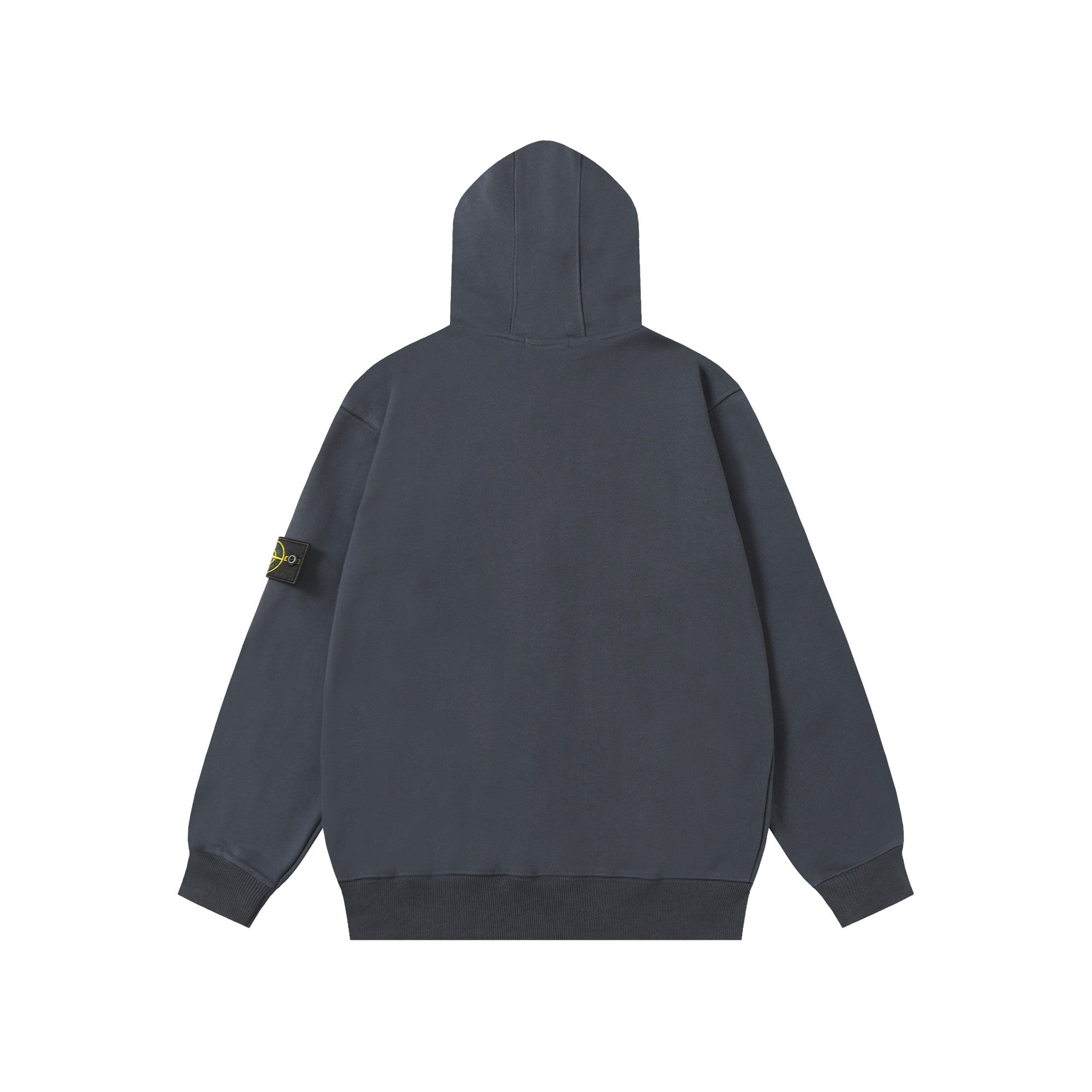 Stone Island hooded zip jacket, dark navy, rear view with hood