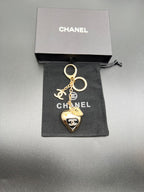 Chanel heart charm keychain, gold-toned heart pendant with chain