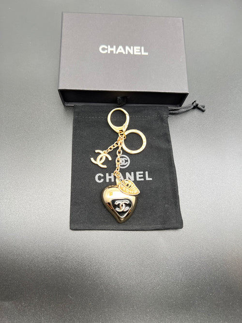 Chanel heart charm keychain, gold-toned heart pendant with chain