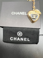 Chanel heart charm keychain, gold-toned heart pendant with chain