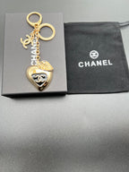Chanel heart charm keychain with key ring, gold-toned heart pendant