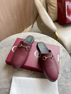 Burgundy leather mule loafers with gold-tone horsebit strap detail