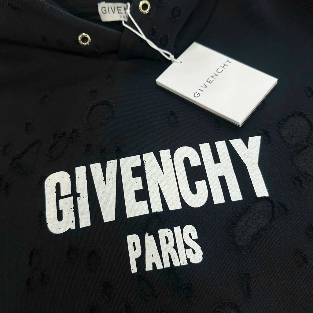 Black Givenchy hoodie with large 'GIVENCHY PARIS' logo print