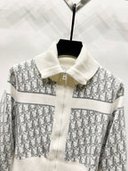 White Dior zip jacket with ribbed stand collar and monogram panel