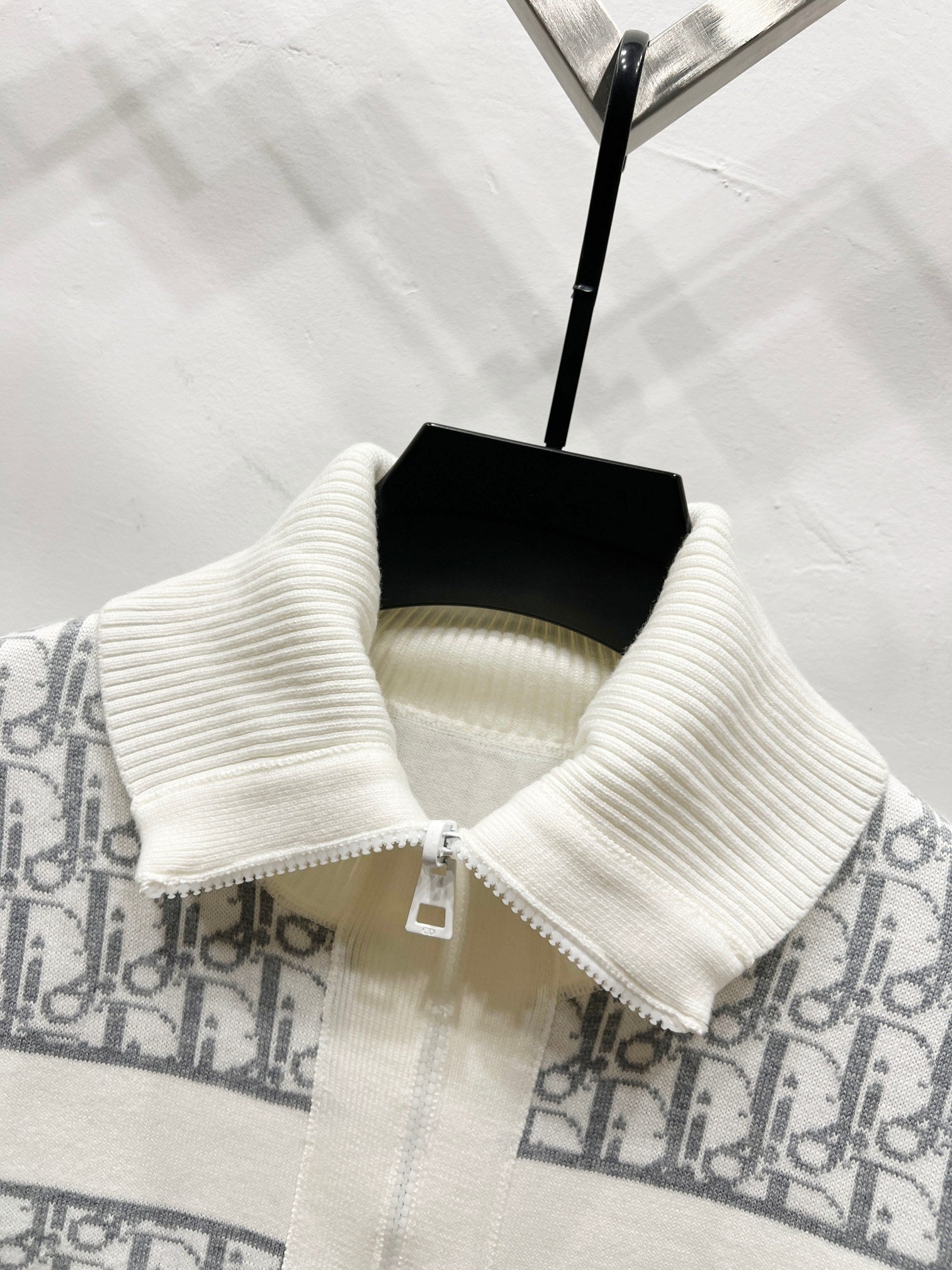 White Dior jacket with ribbed stand collar and front zipper