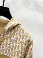 Tan Dior logo hooded zip sweatshirt shoulder and collar detail