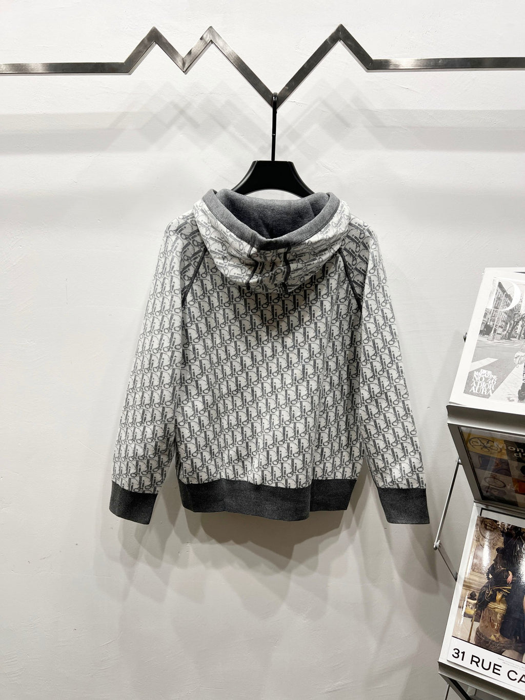 Dior monogram zip hoodie, light gray with dark hood and hem