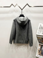 Dior hooded zip hoodie, gray, back view with drawstring hood