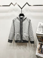 Dior monogram zip hooded jacket, light gray with dark front panels
