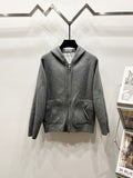 Dior long-sleeve zip hoodie with hood and front pockets, gray