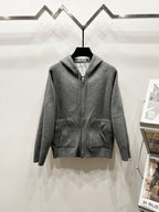 Dior long-sleeve zip hoodie with hood and front pockets, gray