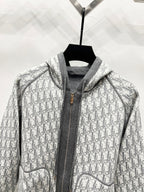 Dior monogram hooded zip jacket, light gray with dark zipper placket