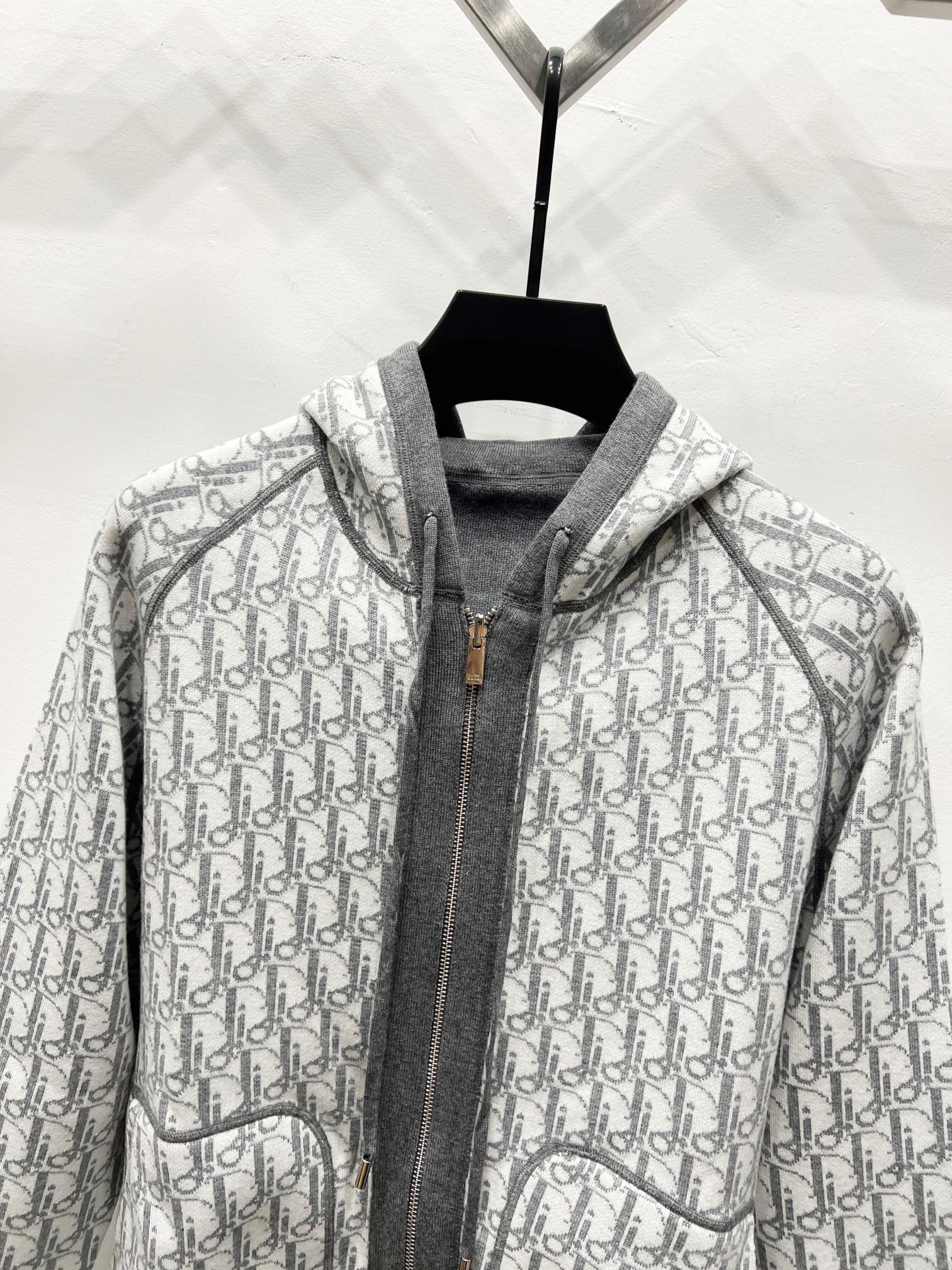 Dior monogram hooded zip jacket, light gray with dark zipper placket