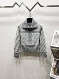 Gray long-sleeve zip sweater with gray collar and Dior monogram knit panels