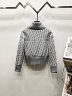 Gray long-sleeve zip sweater with Dior logo patch at back and monogram sleeves
