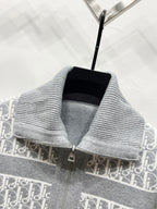 Gray knit sweater collar with zip and Dior monogram trim along the yoke