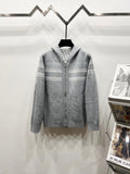 Gray hooded zip jacket with Dior allover logo pattern and contrast bands