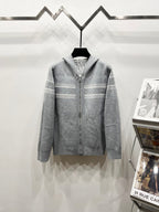 Gray hooded zip jacket with Dior allover logo pattern and contrast bands