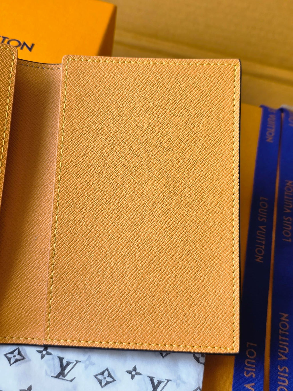 Beige small bag interior panel, textured leather and stitching