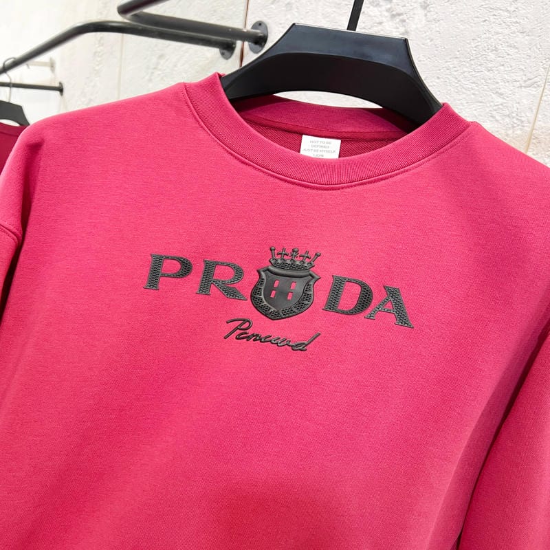 Pink Prada crewneck sweatshirt with PRADA crown and script logo
