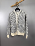 Zip-up hoodie jacket in white with all-over monogram pattern, ribbed cuffs and hem