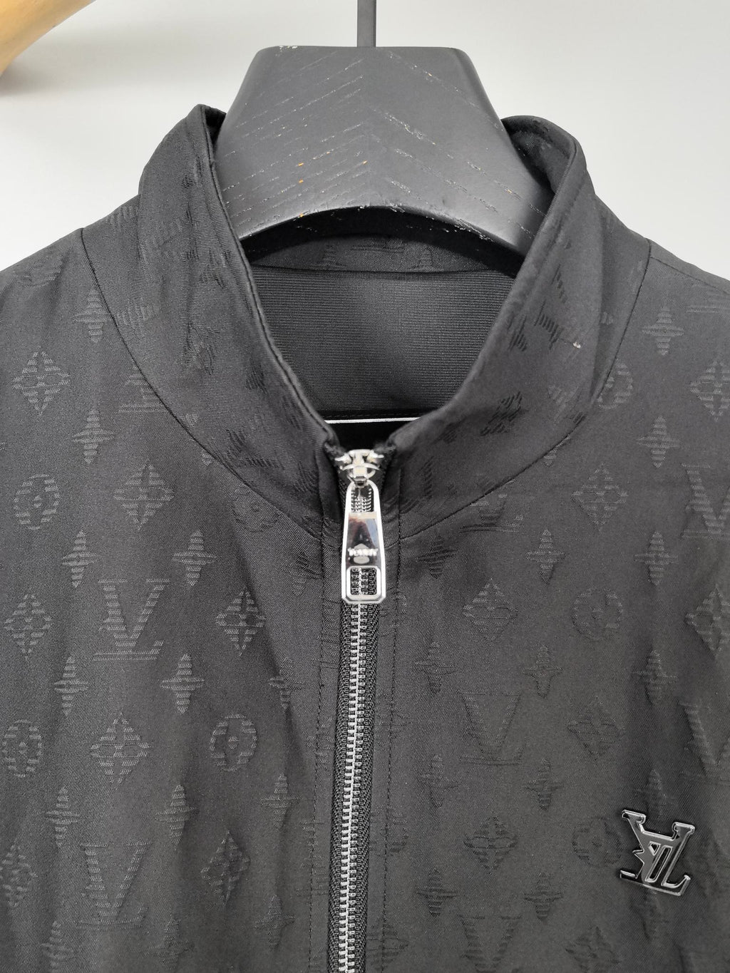 Louis Vuitton monogram zip jacket with stand collar, silver zipper and LV chest logo