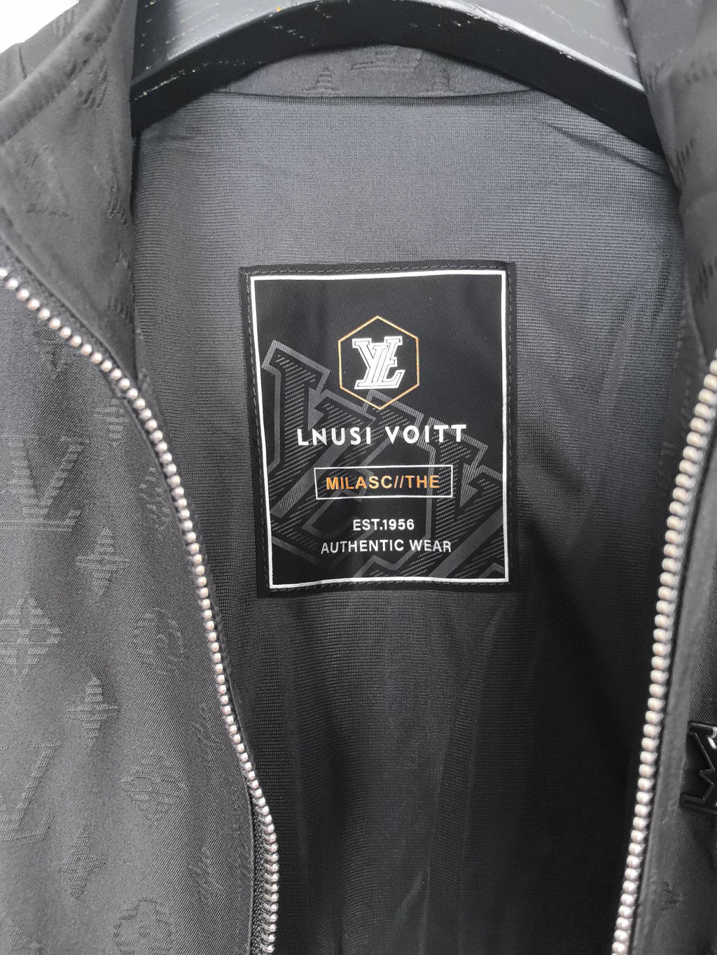 Louis Vuitton interior neck label on zip jacket lining, size and brand tag
