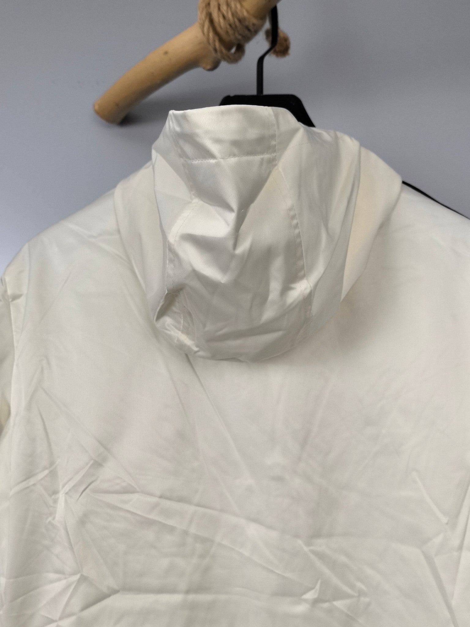 Moncler off-white long jacket with hood, back view