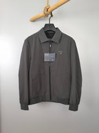 Prada zip-up jacket with stand collar, dark gray, front zipper and chest logo