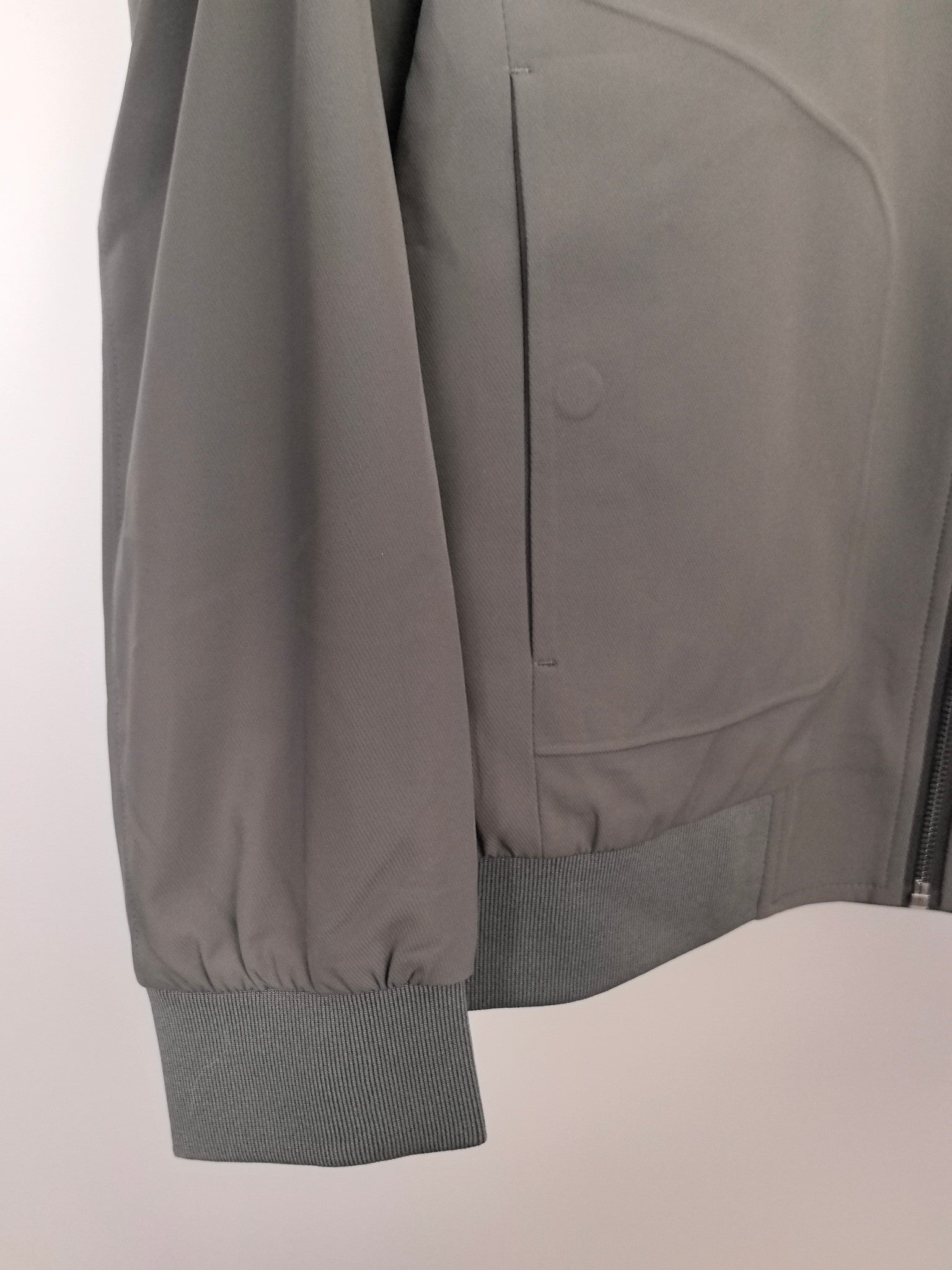 Prada jacket sleeve cuff and side panel, dark gray with zipper edge detail