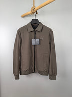 Men's Prada long-sleeve zip jacket, taupe with stand collar and ribbed cuffs