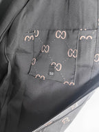 Gucci hooded jacket lining, dark gray with rectangular size label pocket