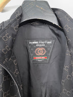 Gucci monogram zip jacket neck label area with black interior and trim