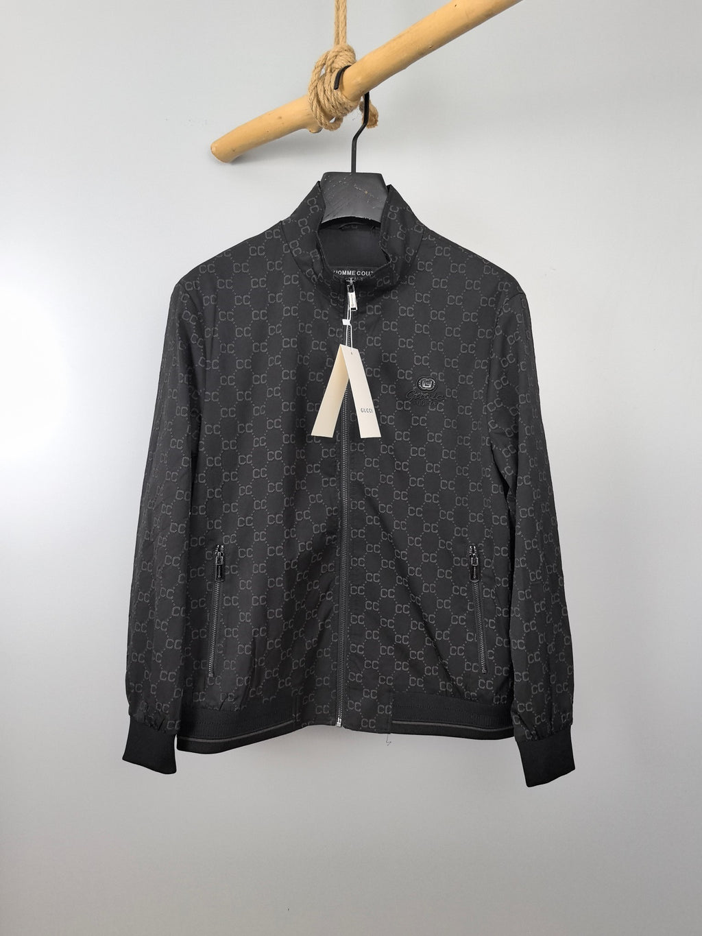 Gucci monogram zip jacket, dark with stand collar and full front zipper