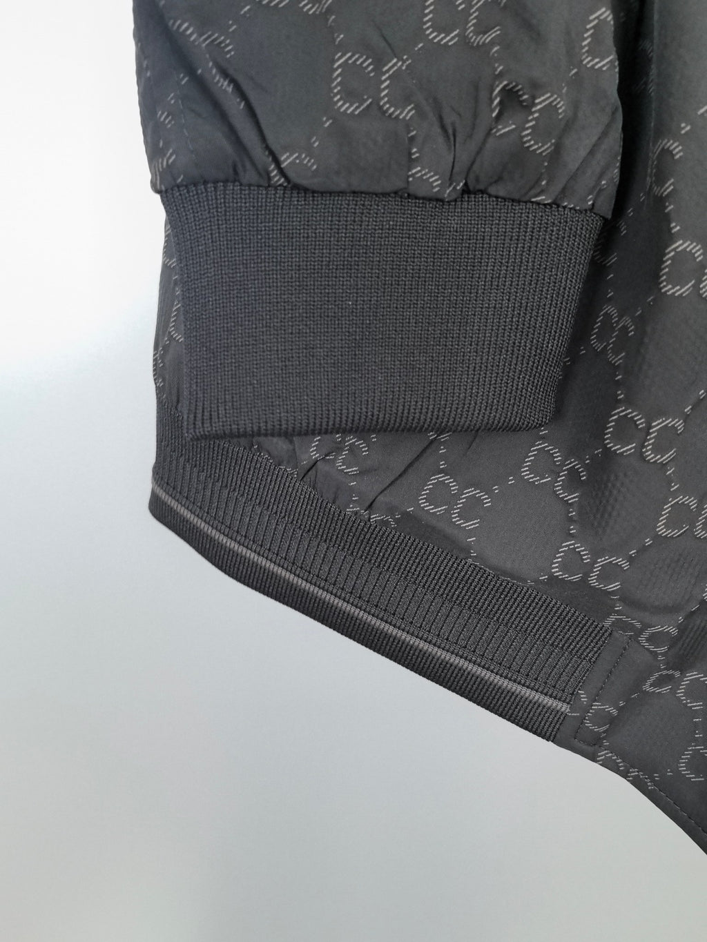 Gucci monogram zip jacket ribbed cuff and elastic hem band