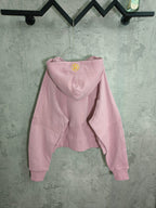 Light pink zip-up hooded sweatshirt, back view with hood and kangaroo pocket