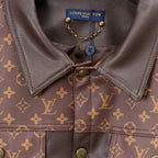 Louis Vuitton long coat neckline, brown leather with blue tie detail and button
