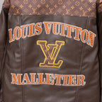 Louis Vuitton long coat back graphic, “LOUIS VUITTON” text with LV emblem