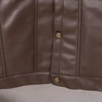 Louis Vuitton long coat hem, brown leather with snap buttons and vertical panel stitching