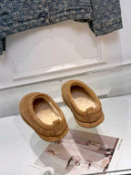 Balenciaga suede slide sandals, tan with interior lining visible
