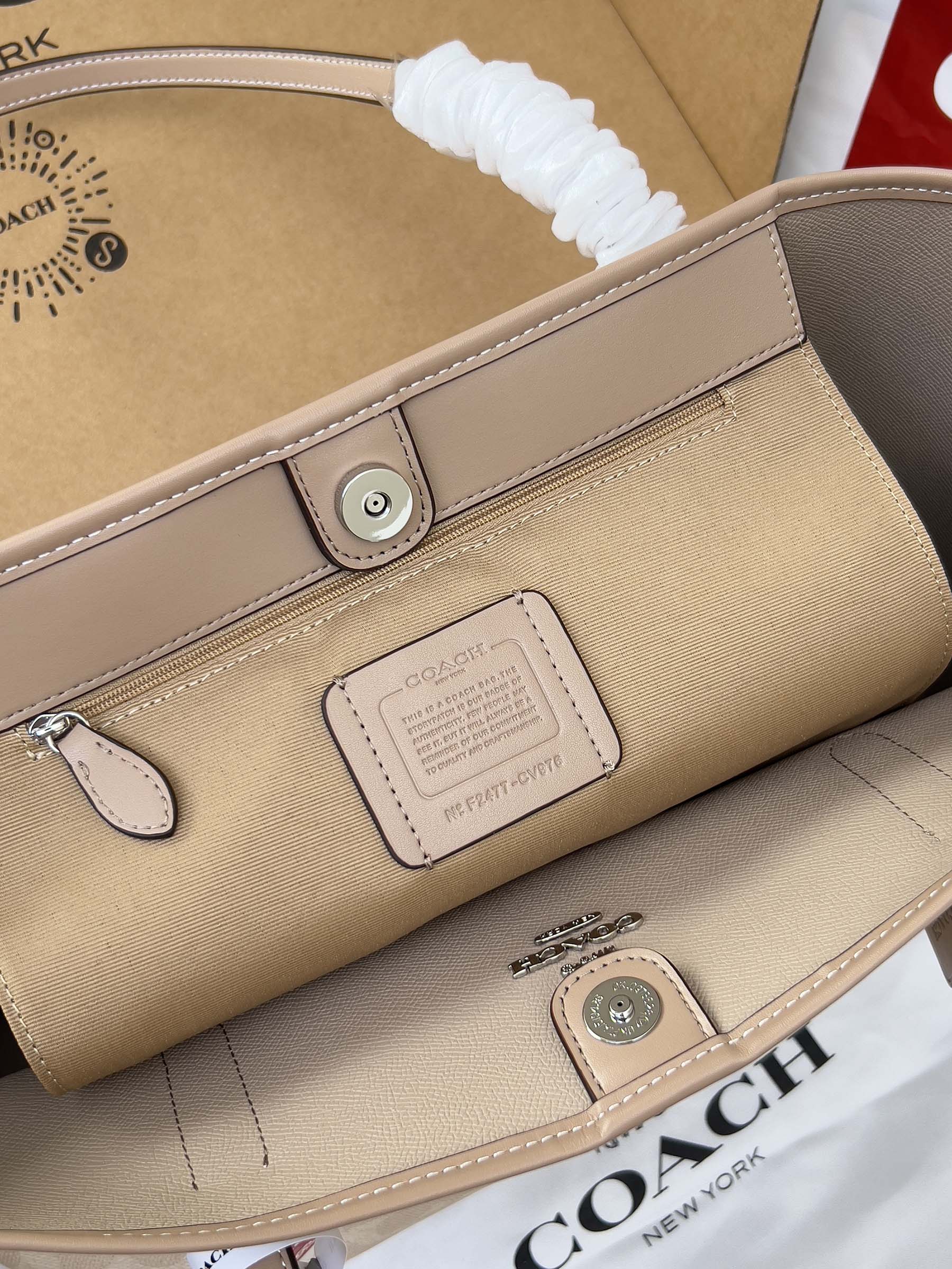 Coah wristlet pouch, light beige canvas, snap closure and leather trim