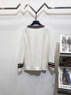 Gucci long cardigan, white knit with V-neck striped collar and ribbed cuffs