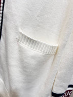 Gucci long cardigan chest pocket detail on white knit fabric