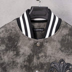 Long-sleeve varsity jacket with ribbed striped collar and snap button placket